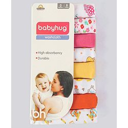 Babyhug 100% Cotton Wash Cloth Pack of 8 - Multicolor