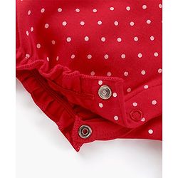 Babyhug 100% Cotton Frill Sleeves Romper Dot & Minnie Mouse Print- Red