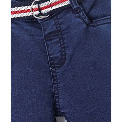 Babyhug Cotton Stretchable Full Length Washed Jeans With Belt Fly With Zipper - Dark Blue