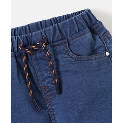 Babyhug Denim Full Length Joggers Solid Colour - Medium Blue