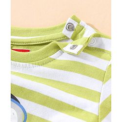 Babyhug Terry Full Sleeve T-Shirt and Denim Full Length Bottomwear With Penguin & Stripes Print - Blue Green