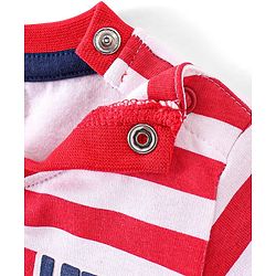 Babyhug Cotton Cut & Sew Half Sleeves T-Shirt With Stripes & Boat Print - Red & Navy