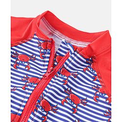 Babyhug Half Sleeves Legged Swimsuit Crabs Print - Blue & Red