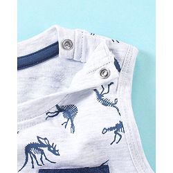 Babyhug Cotton Knit Sleeveless T-Shirt & Denim Shorts Dino Print - Ecru Melange & Blue