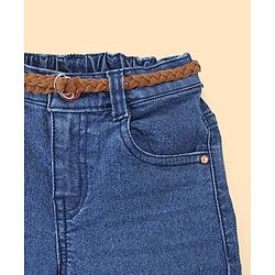 Babyhug Cotton Washed Denim Solid Full Length Jeans With Belt- Blue
