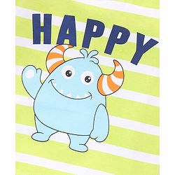 Babyhug 100% Cotton Woven Half Sleeves T-Shirt & Denim Shorts Set Stripes & Monster Print - Green & Blue