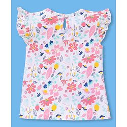 Babyhug Cotton Short Sleeves Tees with Graphics & Frill Detailing Pack of 3 - Blue & Pink