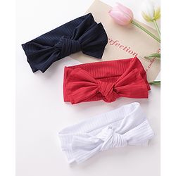 Babyhug Free Size Head Band with Bow Applique Set of 3 - Red White & Black