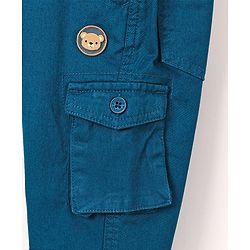 Babyhug Cotton Full Length Solid Stretchable Trousers With Badge- Navy Blue