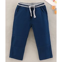 Babyhug Full Length 100% Cotton Trousers Solid- Blue