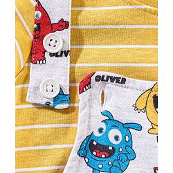 Babyhug Cotton Monster Printed Dungaree and Half Sleeves Stripes T-Shirt Set - Orange