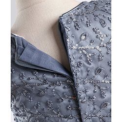 Babyhug Sleeveless Party Wear Frock With Floral Corsage and Sequin Embroidery - Grey