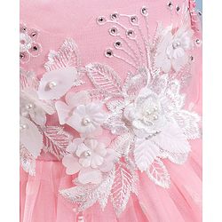 Babyhug Sleeveless Party Wear Frock with Floral Applique - Pink