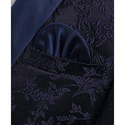 Babyhug Full Sleeves Brocade Party Suit With Blazer Floral Embroidery- Navy Blue