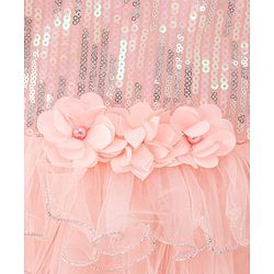 Babyhug Woven Sleeveless Party Dress with Sequin Yoke & Bow Applique - Peach