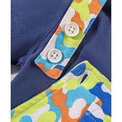 Babyhug 100% Cotton Camouflage Printed Dungaree and Half Sleeves Solid Color T-Shirt Set - Blue