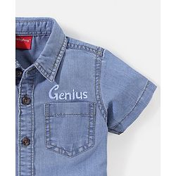 Babyhug Cotton Denim Half Sleeves Solid Shirt- Blue