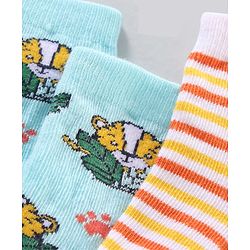 Cute Walk by Babyhug Anti Bacterial Ankle Length Non Terry Striped Socks Pack of 3 Tiger Design - Blue Orange