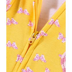 Babyhug Cotton Knit Full Sleeves Footed Sleepsuit Butterfly Print - Yellow
