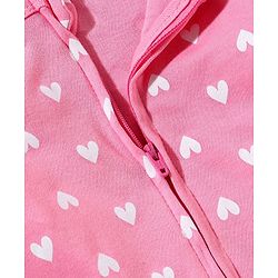 Babyhug Cotton Knit Full Sleeves Footed Sleepsuit Heart Print & Giraffe Applique - Pink