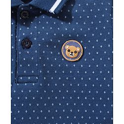 Babyhug Cotton Half Sleeves Polo T-Shirt with Bear Applique Dot Print - Blue
