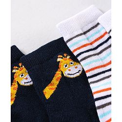 Cute Walk by Babyhug Anti Bacterial Ankle Length Non Terry Striped Socks Giraffe Print Pack of 3 - Blue White