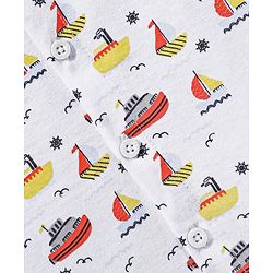 Babyhug Half Sleeves Cotton Knitted Boat Print Shirt- - White