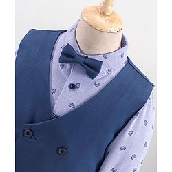 Babyhug Lycra Blend Full Sleeves Party Suit Ship Print- Blue & Grey