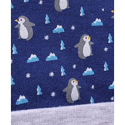 Babyhug 100% Cotton Knit Ear Applique Cap Mittens & Booties Set Penguins Printed Navy - Diameter 11.5
