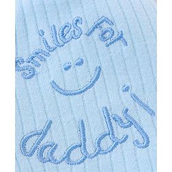 Babyhug 100% Cotton Knit Mittens & Booties Set Text Embroidery Blue - Diameter 10.5 cm