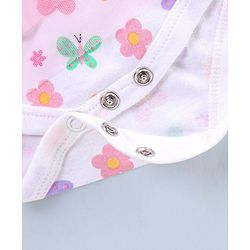 Babyhug 100% Cotton Knit Frill Sleeves Frock Style Onesie Butterfly Print - White & Pink
