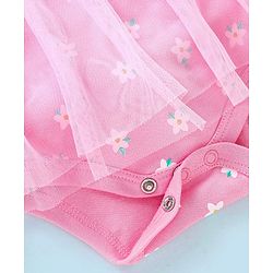 Babyhug 100% Cotton Frill Sleeves Frock Style Onesie Floral Print- Pink