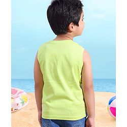 Babyhug Cotton Sleeveless Cut & Sew T-Shirt Surf Sand Sea Printed - Blue & White