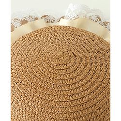 Babyhug Lace & Ribbon Bow Applique Straw Hats With Purse Brown - Diameter 17.5 cm