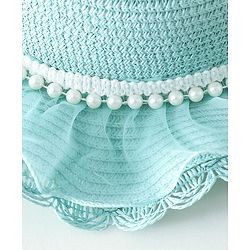 Babyhug Pearl Applique Straw Hat With Purse Blue - Diameter 17.5 cm