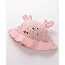 Babyhug Hello Giraffe Embroidered Bucket Hat Pink - Diameter 17 cm