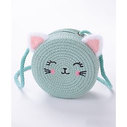 Babyhug Straw Hat With Bow & Purse - Blue & Pink