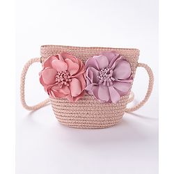Babyhug Straw Hat With Flower & Purse - Pink