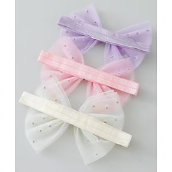 Babyhug Headbands with Bow Applique Free Size Pack of 3 - Purple & White