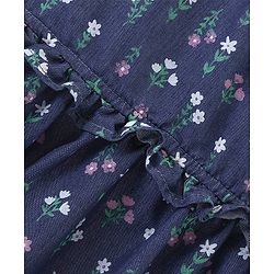 Babyhug 100% Cotton Half Sleeves Floral Print Denim Frock - Blue