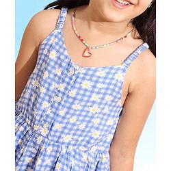 Babyhug Rayon Singlet Woven Checks Frock Floral Print With Headband - Blue