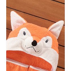Babyhug Hooded Terry Towel Fox Embroidery - Orange