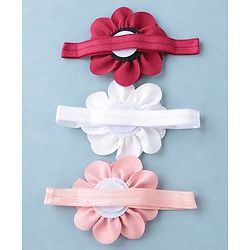 Babyhug Headbands with Flower Applique Free Size Pack of 3 - White Maroon & Pink