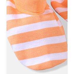 Babyhug 100% Cotton Striped Mittens & Booties Set - Orange