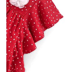 Babyhug 100% Rayon Half Sleeves Top With Corsage Detailing & Dot Print - Red