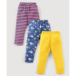 Babyhug Cotton Knit Full Length Leggings Floral Printed Pack of 3 - Yellow Blue & Red