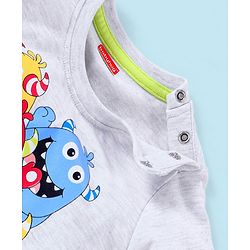 Babyhug Cotton Jersey Half Sleeves T-Shirt Cartoon Monsters Print - White Melange