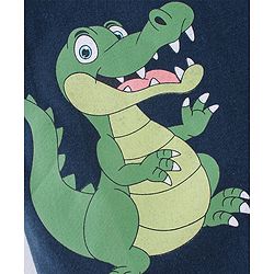 Babyhug Cotton Knit Half Sleeves Polo T-Shirt Dino Print - Navy Blue