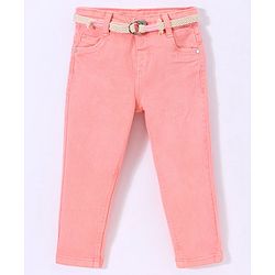Babyhug Cotton Colored Denim Full Length Stretchable Jeans - Pink