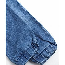 Babyhug Cotton Full Length Stretchable Denim Jeans Boat Embroidery - Blue